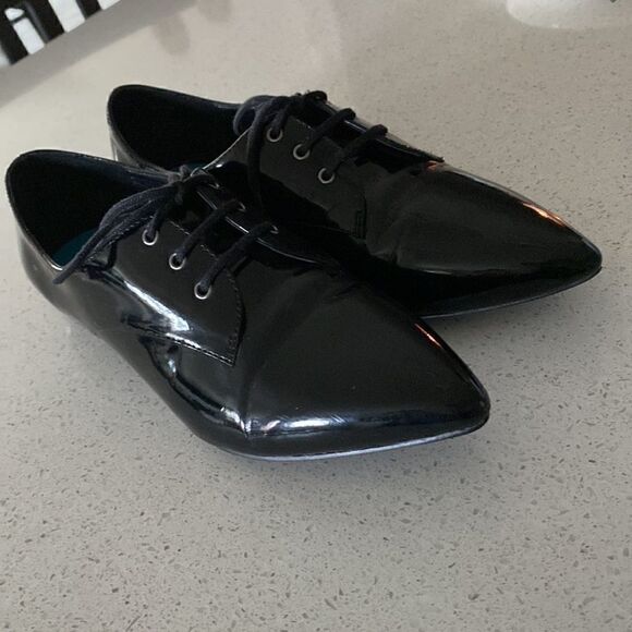 Tildon Astoria Black Shiny Laced Pointed Flats Slip Ons 6 1/2 Goth Witch Street - Picture 6 of 15